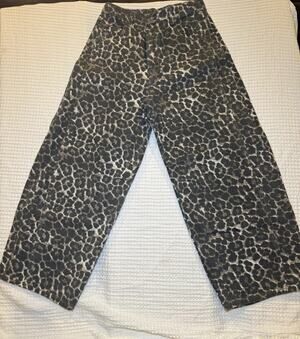 New Me Women’s M Leopard Print Wide Leg Jeans Stretch Waist Y2K 100% Cotton
